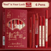 Kaiso 6-Piece Lucky Red Pen Set - Smooth Writing Red Ink Pens for School & Office