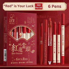 Kaiso 6-Piece Lucky Red Pen Set - Smooth Writing Red Ink Pens for School & Office