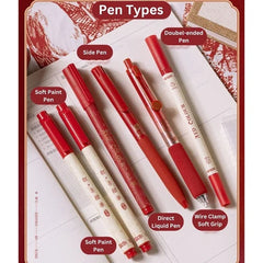 Kaiso 6-Piece Lucky Red Pen Set - Smooth Writing Red Ink Pens for School & Office