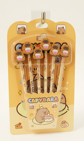 Kaiso Adorable Capybara Cartoon Writing Set - Pack of 6 with 3D Character Toppers