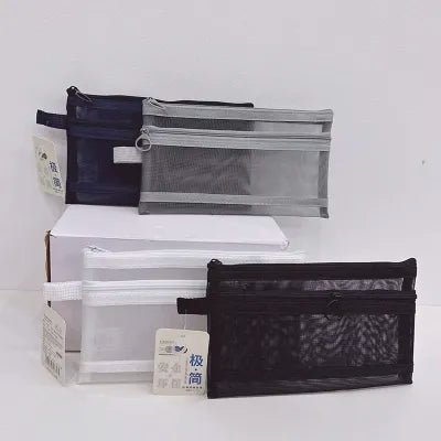 Miniso Minimalism Collection A6 Double-Layer Mesh Stationery Case (4 Assorted Models: Black, White, Gray, Blue)