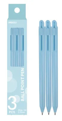 Miniso Retractable Ballpoint Pen 3 Pack(0.7mm, Blue) （Blue Barrel) NEW