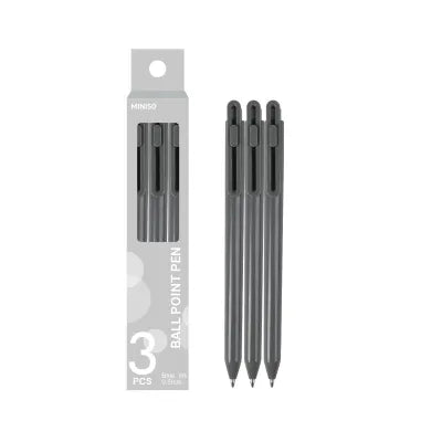 Miniso Retractable Ballpoint Pen 3 Pack(0.7mm, Blue) （Dark Grey Barrel)