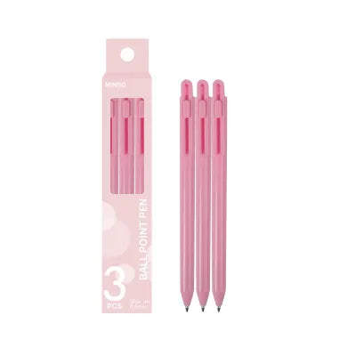 Miniso Retractable Ballpoint Pen 3 Pack(0.7mm, Blue) （Pink Barrel)
