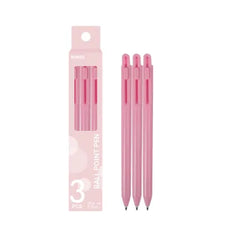 Miniso Retractable Ballpoint Pen 3 Pack(0.7mm, Blue) （Pink Barrel)