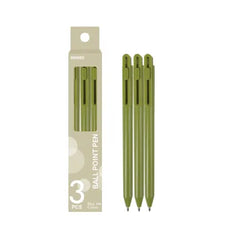 Miniso Retractable Ballpoint Pen 3 Pack(0.7mm, Blue) （Green Barrel)