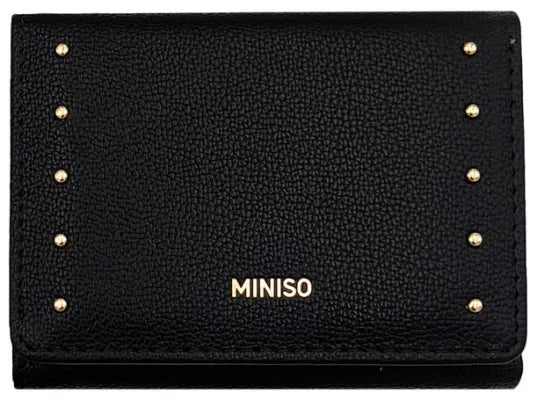 Miniso Fashion Studded Tri-Fold Short Women's Wallet(Black)