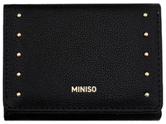 Miniso Fashion Studded Tri-Fold Short Women's Wallet(Black)