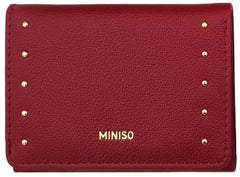 Miniso Fashion Studded Tri-Fold Short Women's Wallet(Red)