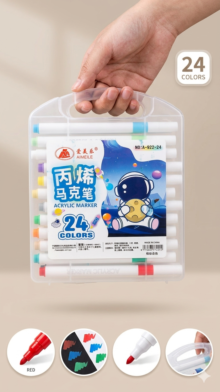 Kaiso 24 Colors Acrylic Paint Marker Set – Quick-Drying, Water-Based, Non-Toxic Permanent Paint Pens