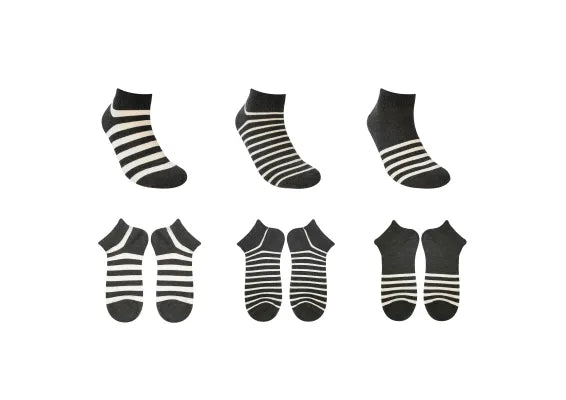 Miniso Men's Striped Ankle Socks (6 Pairs)(Gray)