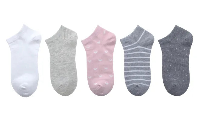 Miniso Women's Ankle Socks (5 Pairs)(Pink & Gray)