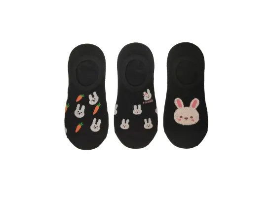 Miniso Animal Series Bunny No-Show Socks (3 Pairs)(Black)
