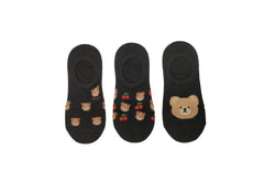 Miniso Animal Series Bear No-Show Socks (3 Pairs)(Black)