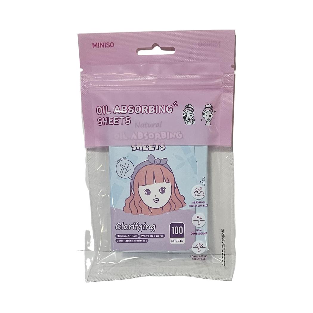Miniso Natural Oil Absorbing Sheets 100 Sheets(Charcoal)