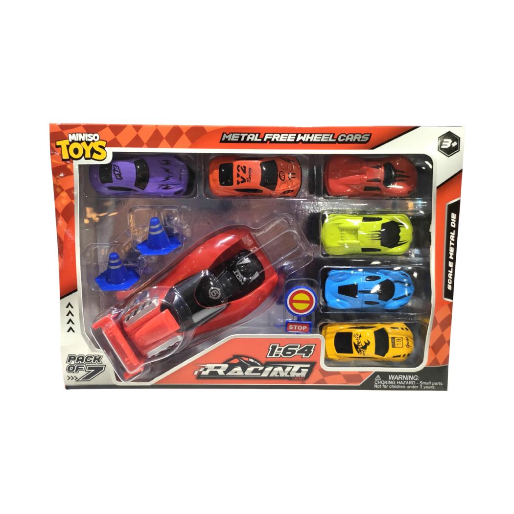 Miniso Free Wheel Cars Pack of 7 With Launcher(6CL+BK)