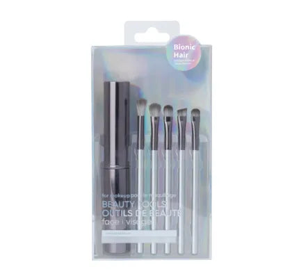 Miniso Portable Eye Makeup Brushes Set with Holder (5 pcs, Gray)
