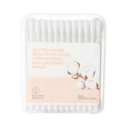 Miniso Cotton Swabs with Paper Sticks (Round Head, 50 pcs)