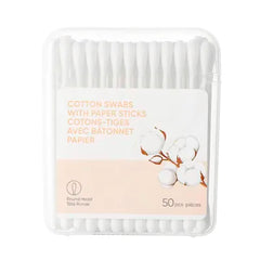Miniso Cotton Swabs with Paper Sticks (Round Head, 50 pcs)