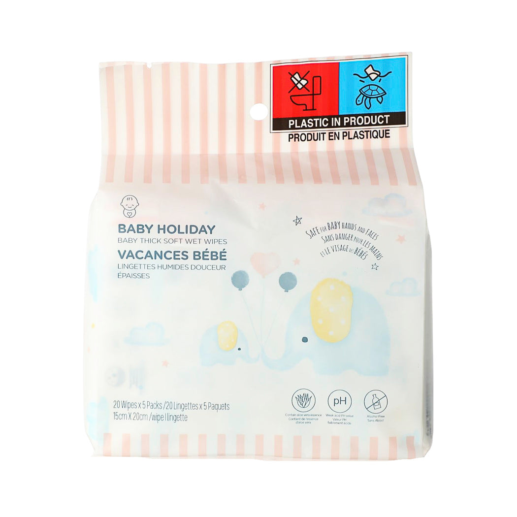 Baby Holiday Baby Thick Soft Wet Wipes (20 Wipes×5 Packs)