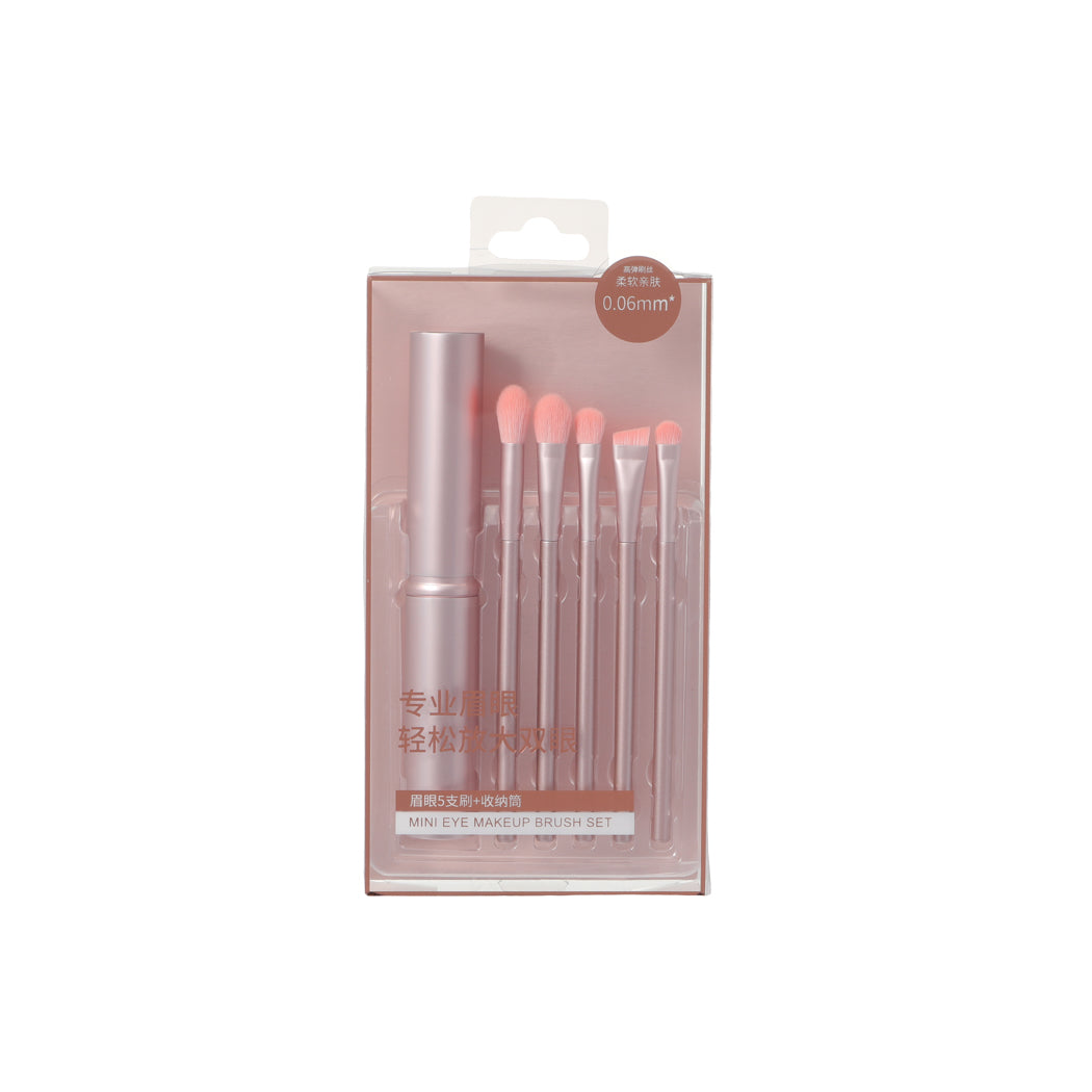 Miniso Portable Eye Makeup Brushes Set with Holder (5 pcs, Pink)