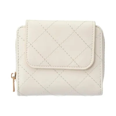 Quilted Bi-Fold Short Zipper Women's Wallet(White)