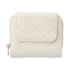 Quilted Bi-Fold Short Zipper Women's Wallet(White)