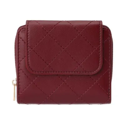 Quilted Bi-Fold Short Zipper Women's Wallet(Wine Red)