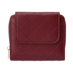 Quilted Bi-Fold Short Zipper Women's Wallet(Wine Red)
