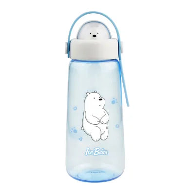 Miniso We Bare Bears Collection Plastic Cool Water Bottle with Decoration (600mL)(Ice Bear)
