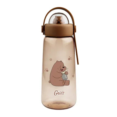 Miniso We Bare Bears Collection Plastic Cool Water Bottle with Decoration (600mL)(Grizz)