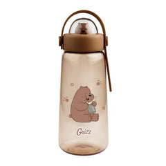 Miniso We Bare Bears Collection Plastic Cool Water Bottle with Decoration (600mL)(Grizz)