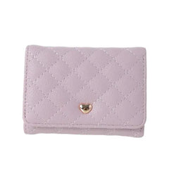 Miniso Women's Heart Shaped Diamond Lattice Pattern Short Trifold Wallet(Light Purple)