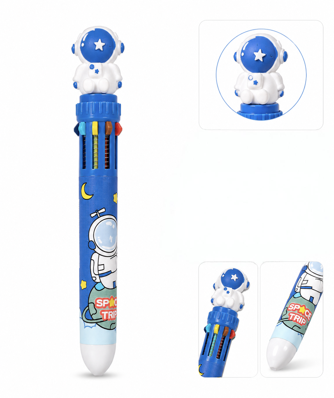 Kaiso 10-in-1 Multicolor Retractable Ballpoint Pen with Cute Cartoon Topper
