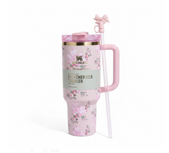 Miniso Floral Print Insulated Tumbler With Handle & Straw – 1200ml