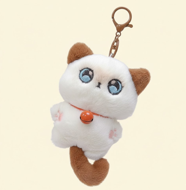 Miniso Siamese Plush Cat keychain (red bell)