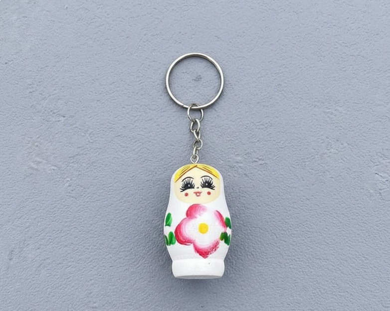 Miniso Russian Nesting Doll Keychain (White)