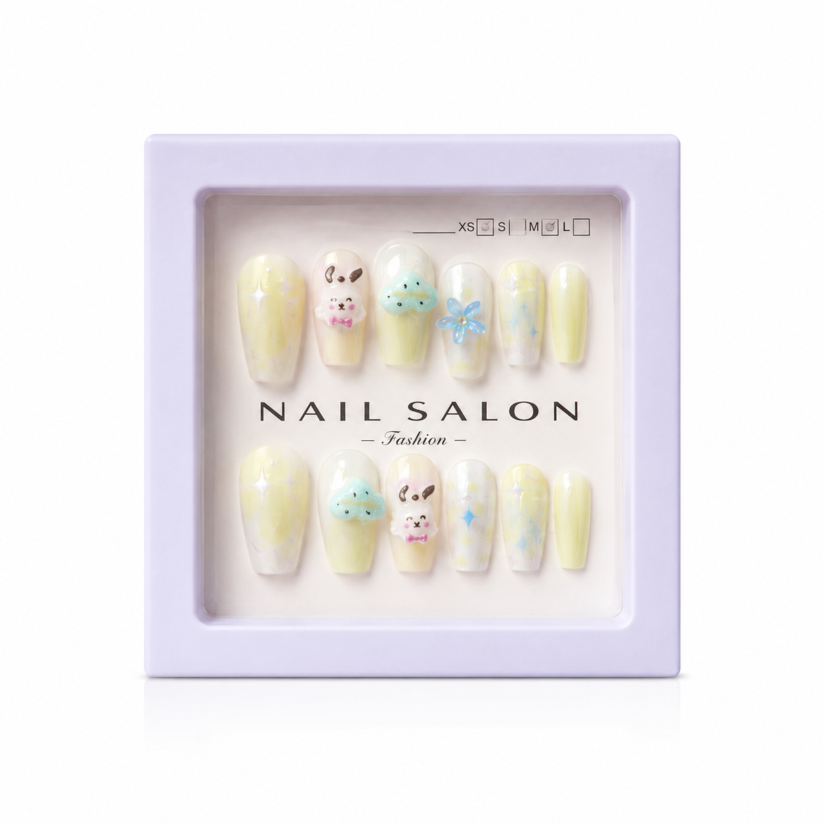 Kaiso Icy Miffy Style 3D Sculpted Press-On Nails – Sky Blue & Yellow