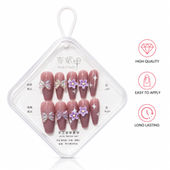 Kaiso Lavender Purple 3D Press-On Nails – Glossy Gradient False Nails with Butterfly & Floral Charms