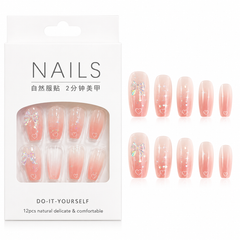 Kaiso Peach Floral Press-On Nails Set (12 Pcs) – Reusable DIY Artificial Nail Extension Kit