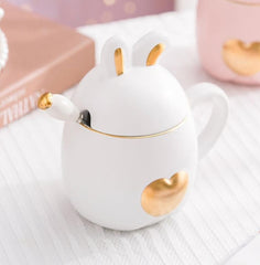 Miniso White Ceramic Coffee Mug With Rabbit Ear Shaped Lid