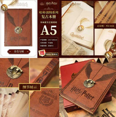 Miniso Harry Potter Themed A5 Notebook With Vintage Leather Cover And Golden Snitch Motif
